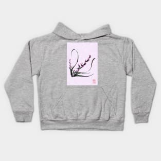 Pretty sumi-e orchid on a lilac background Kids Hoodie